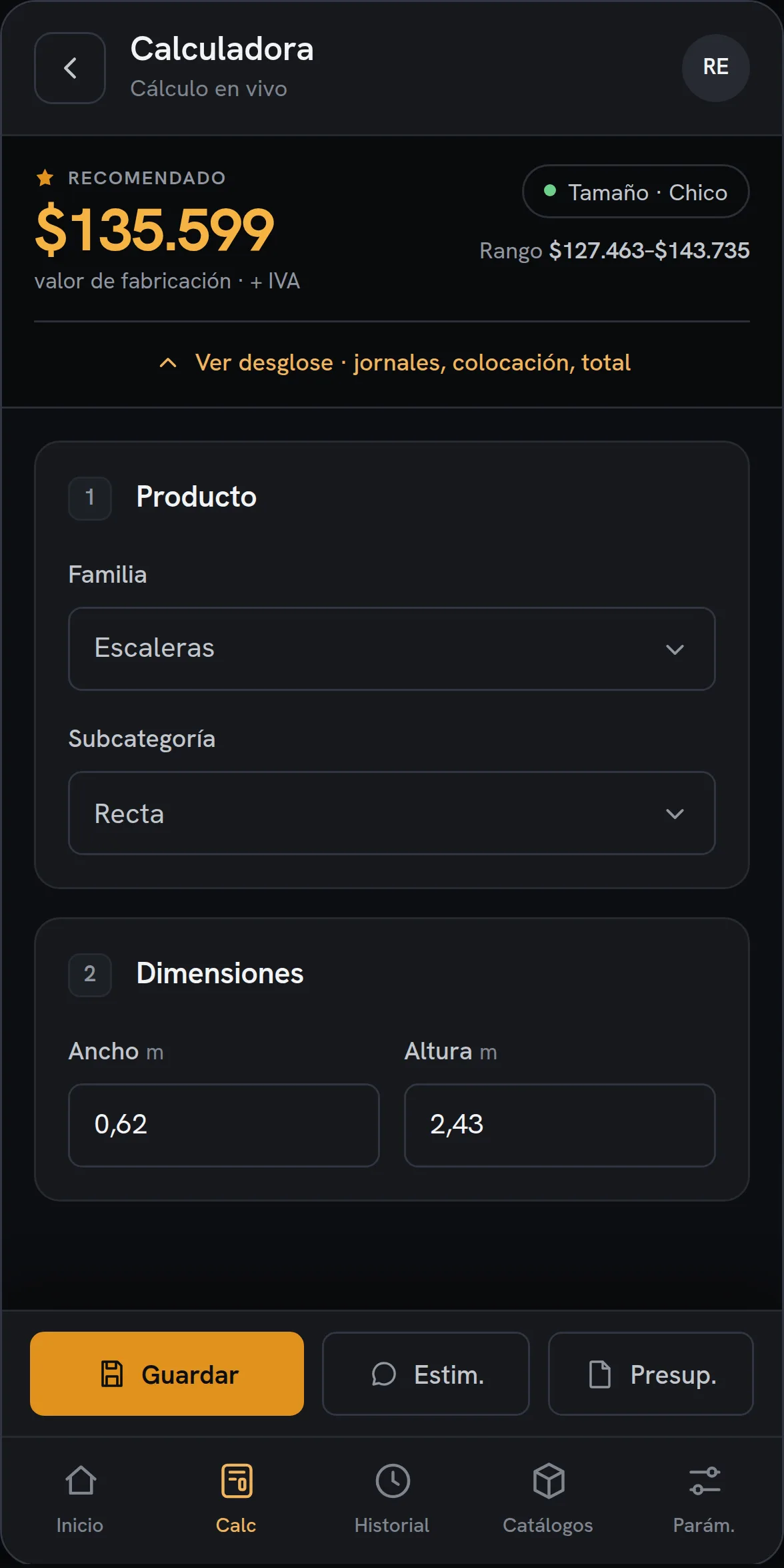 Calculator — Presupuestador RE