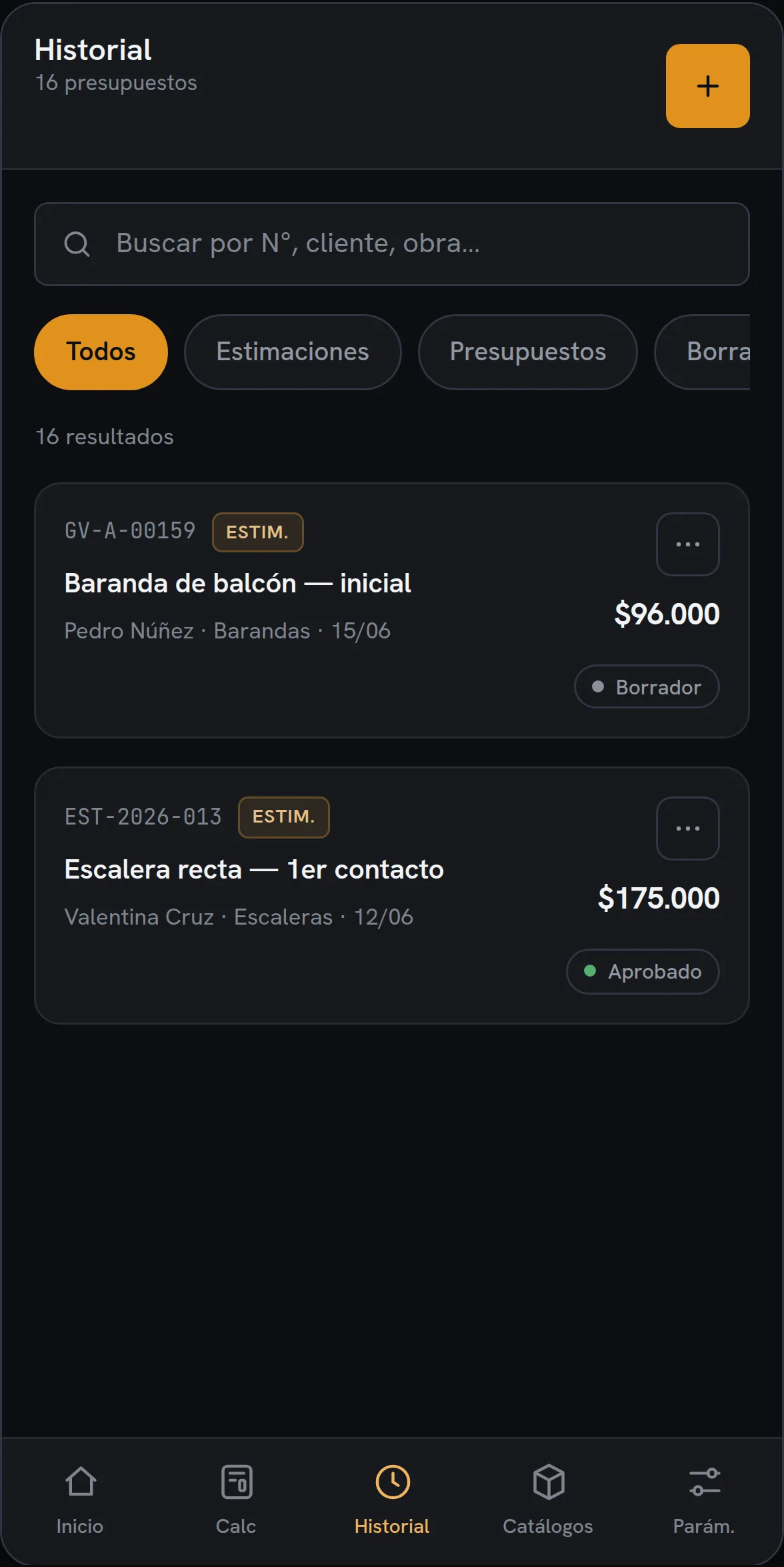History — Presupuestador RE
