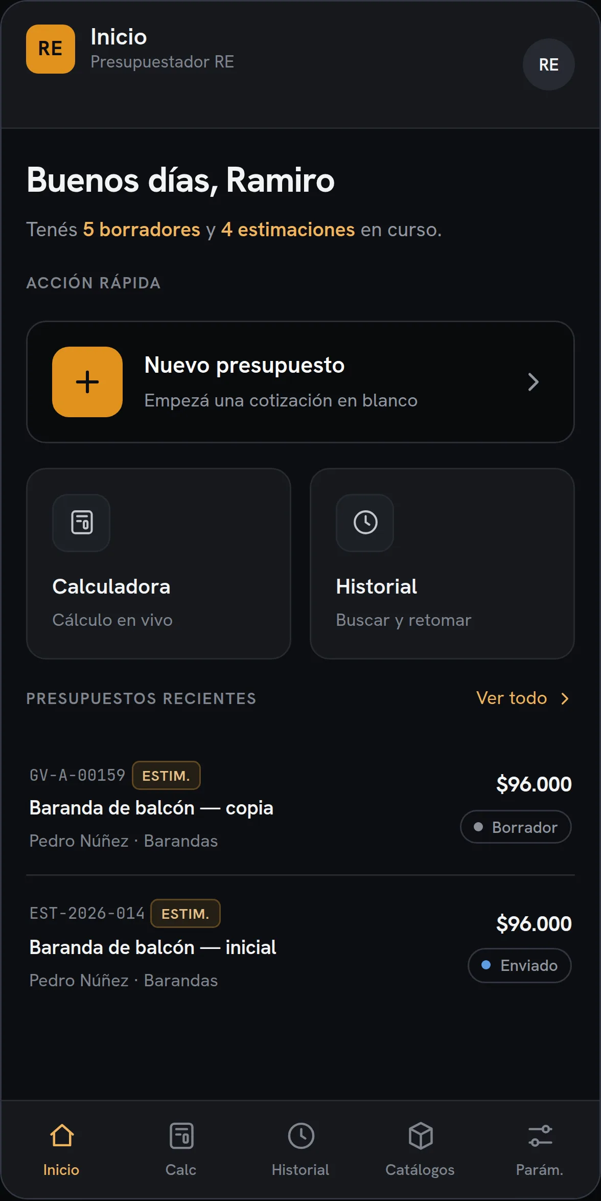 Home — Presupuestador RE