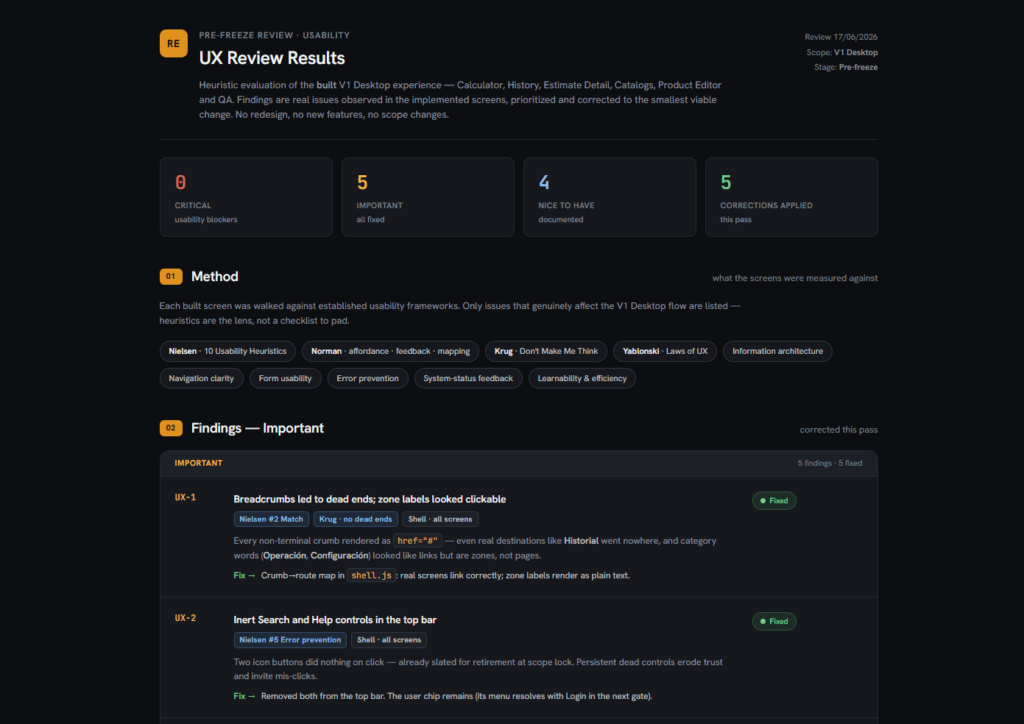 Results from a structured UX review of Restimator